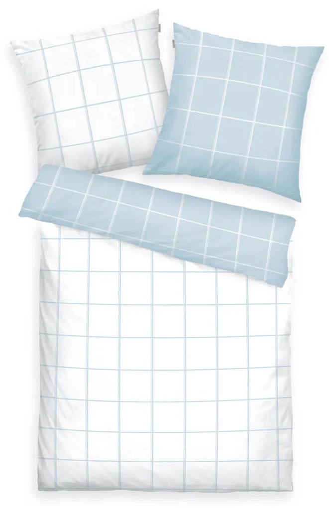 Lenjerie de pat din bumbac Tom Tailor Crisp White & Sky Blue, 200 x 220 cm, 2 buc 80 x 80 cm