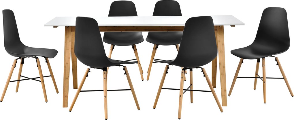 en.casa]® Masa bucatarie bambus cu  6 scaune design- garnitura bucatarie - negru