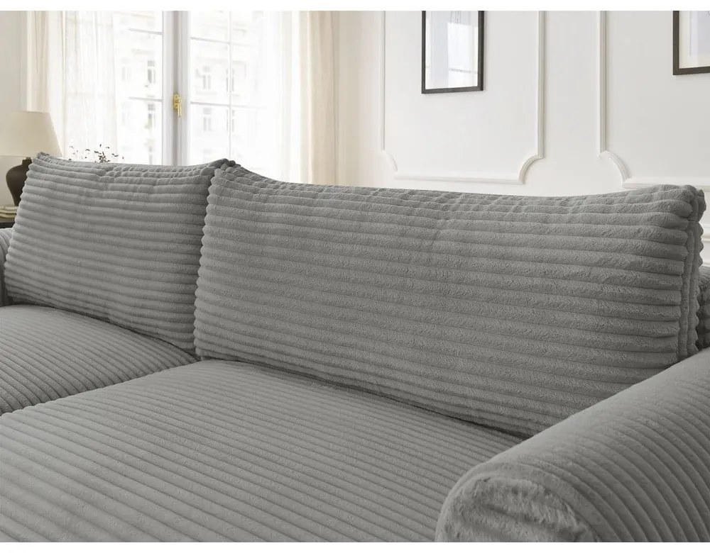 Colțar gri închis extensibil cu tapițerie din catifea reiată (cu colț pe partea stângă ) Lucien – Bobochic Paris