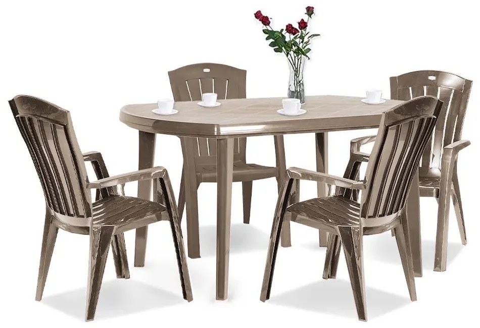 Set de mobilier de grădină Eltorini 4+1 în culoarea cappuccino