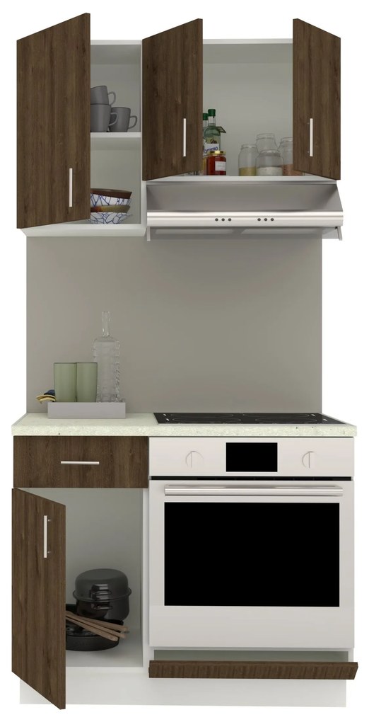 Set Bucatarie Karo V1, Stejar Bronz/Alb, Blat Thermo 28 mm, L 100 cm