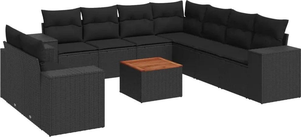 vidaXL Set canapele de grădină cu perne, 10 piese, negru, poliratan