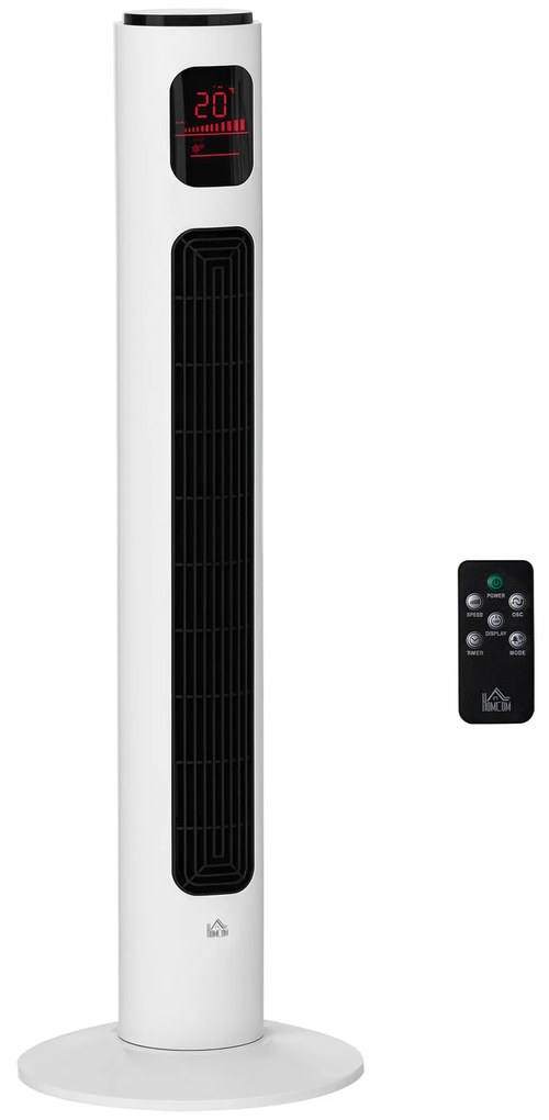 HOMCOM Ventilator Turn 45W cu 3 Moduri și 3 Viteze cu Cronometru 12h, Ventilator de Podea ABS cu Telecomandă, Ø32x96 cm, Alb-Negru | Aosom Romania