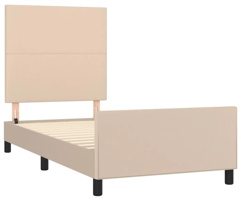 Cadru de pat cu tablie, cappuccino, 90x190 cm, piele ecologica Cappuccino, 90 x 190 cm, Design simplu