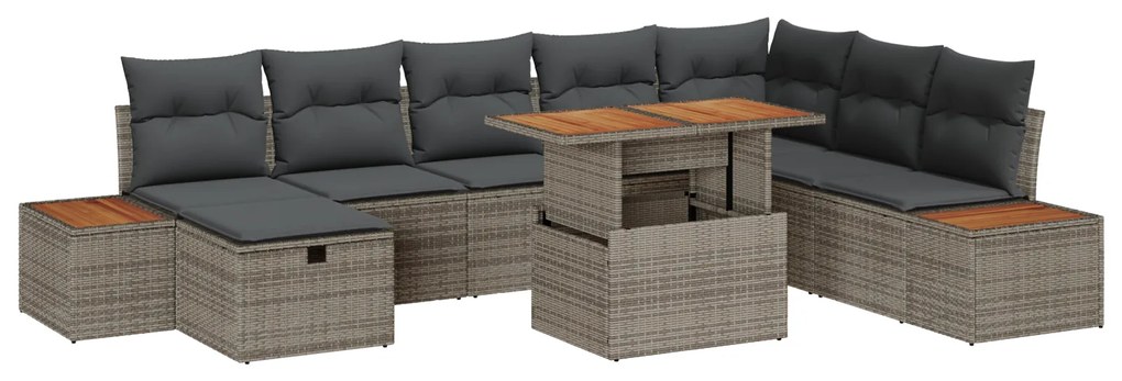 vidaXL Set de canapele pentru grădină 9 pcs Gri poliratan