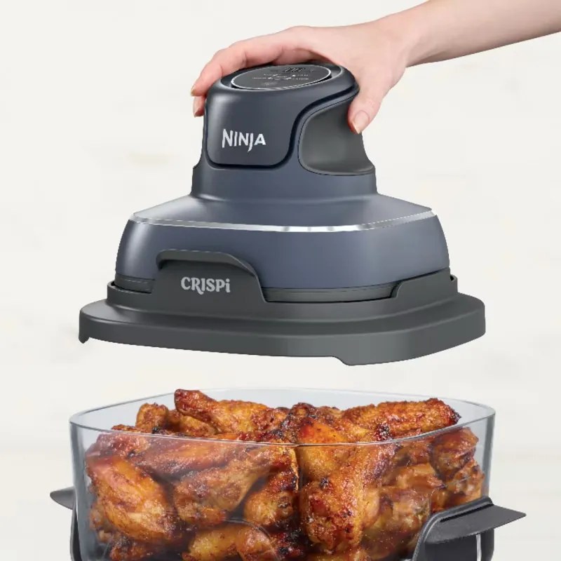 Resigilat: Friteuza cu aer cald portabila 4in1 Ninja CRISPi FN101EUGY, 1700 W, 3,8 l, 6 portii, 2 recipiente din sticla, 4 programe, Fara PFAS si BPA, Albastru inchis