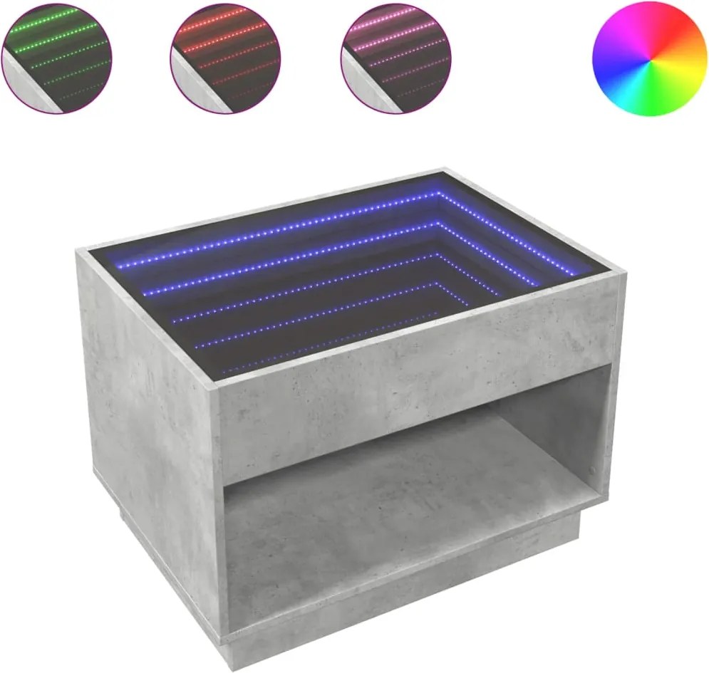 vidaXL Măsuță de cafea cu LED infinity, gri beton, 70x50x50 cm