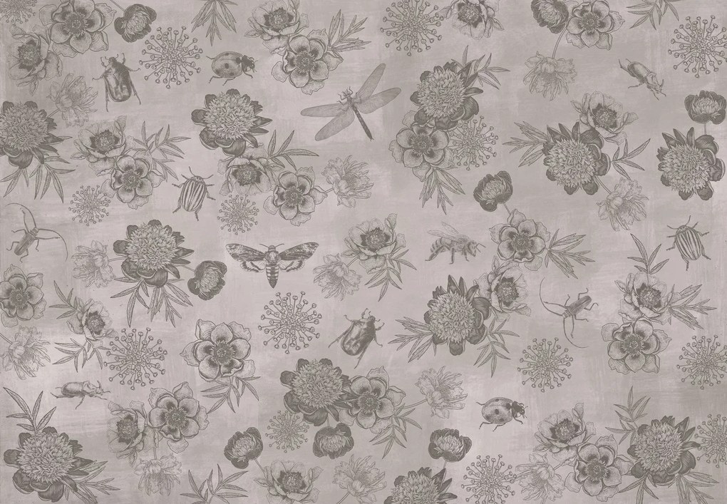 Fototapet - Flori gri cu gândaci (147x102 cm)