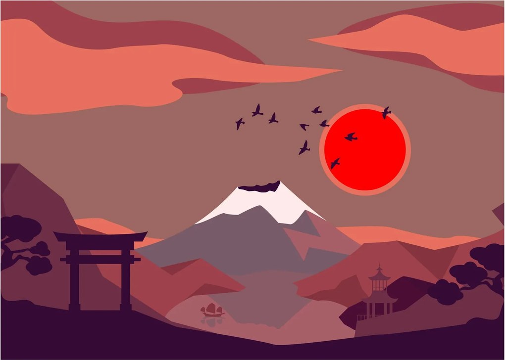 Tablou pe sticlă - Ilustrație a Muntelui Fuji (70x50 cm)