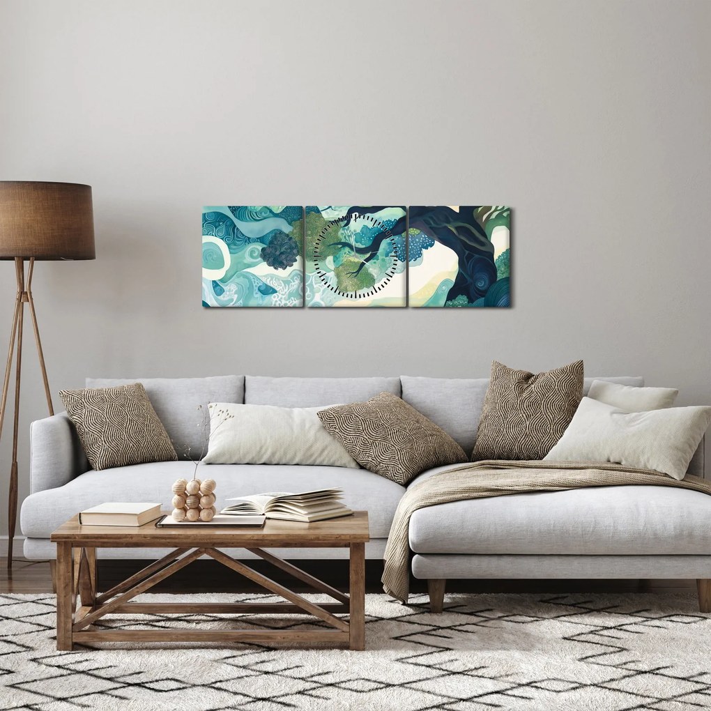 Tablou – Coroană verde a arborelui vieții (cu ceas) (90x30 cm)