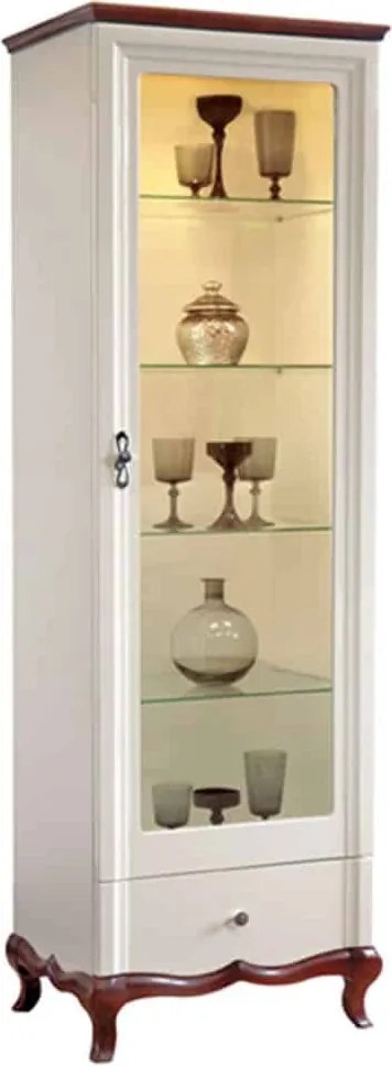 Vitrină lemn masiv nuc Milan II Alb-, 64 × 46,5 × 209,5 cm - Stanga