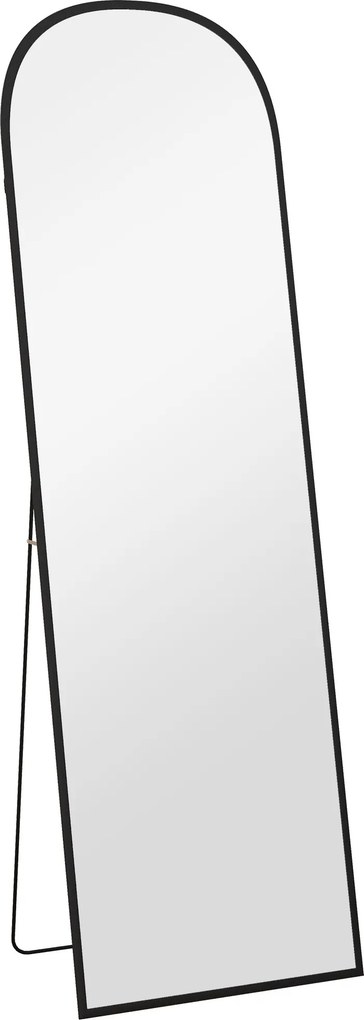HOMCOM Oglindă de Podea și Perete, Oglindă Modernă cu Structură din Aliaj de Aluminiu și Suport Pliabil, 50x161.5 cm, Negru | Aosom Romania