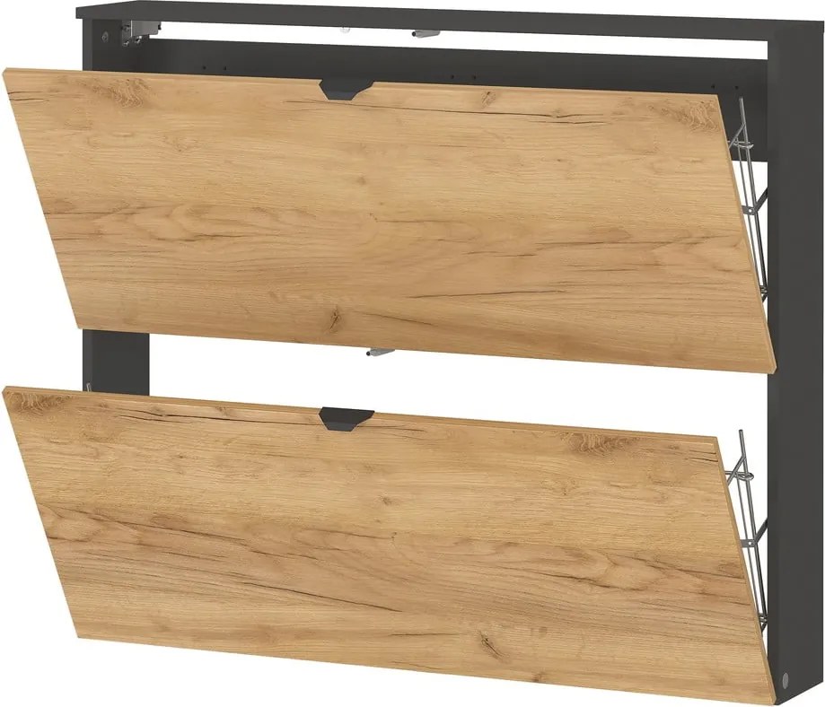 Pantofar gri antracit/în culoare naturală cu deschidere înclinată/suspendat cu aspect de lemn de stejar 100x85x19 cm Renell – Germania