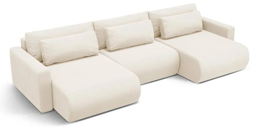 Colțar bej extensibil, cu spațiu de depozitare cu tapițerie din catifea (în formă de "U") Belfast – Cosmopolitan Design