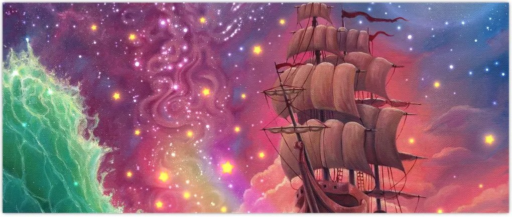 Tablou - Cerul spațial cu navă (120x50 cm)