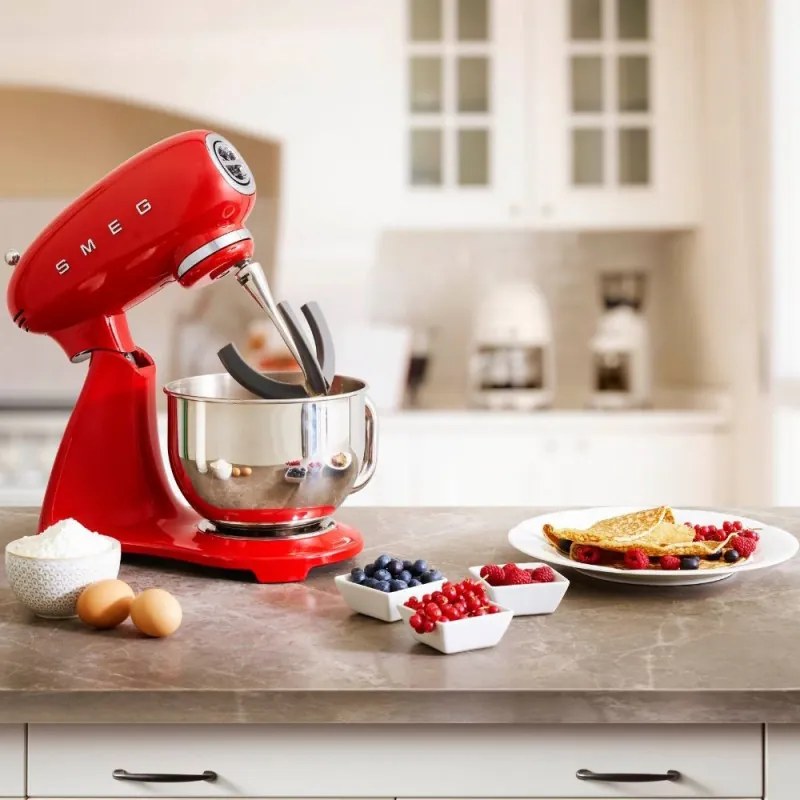 Mixer planetar SMEG SMF03RDEU, 800 W, 4,8 l, 10 viteze, Functie de pornire treptata, Rosu