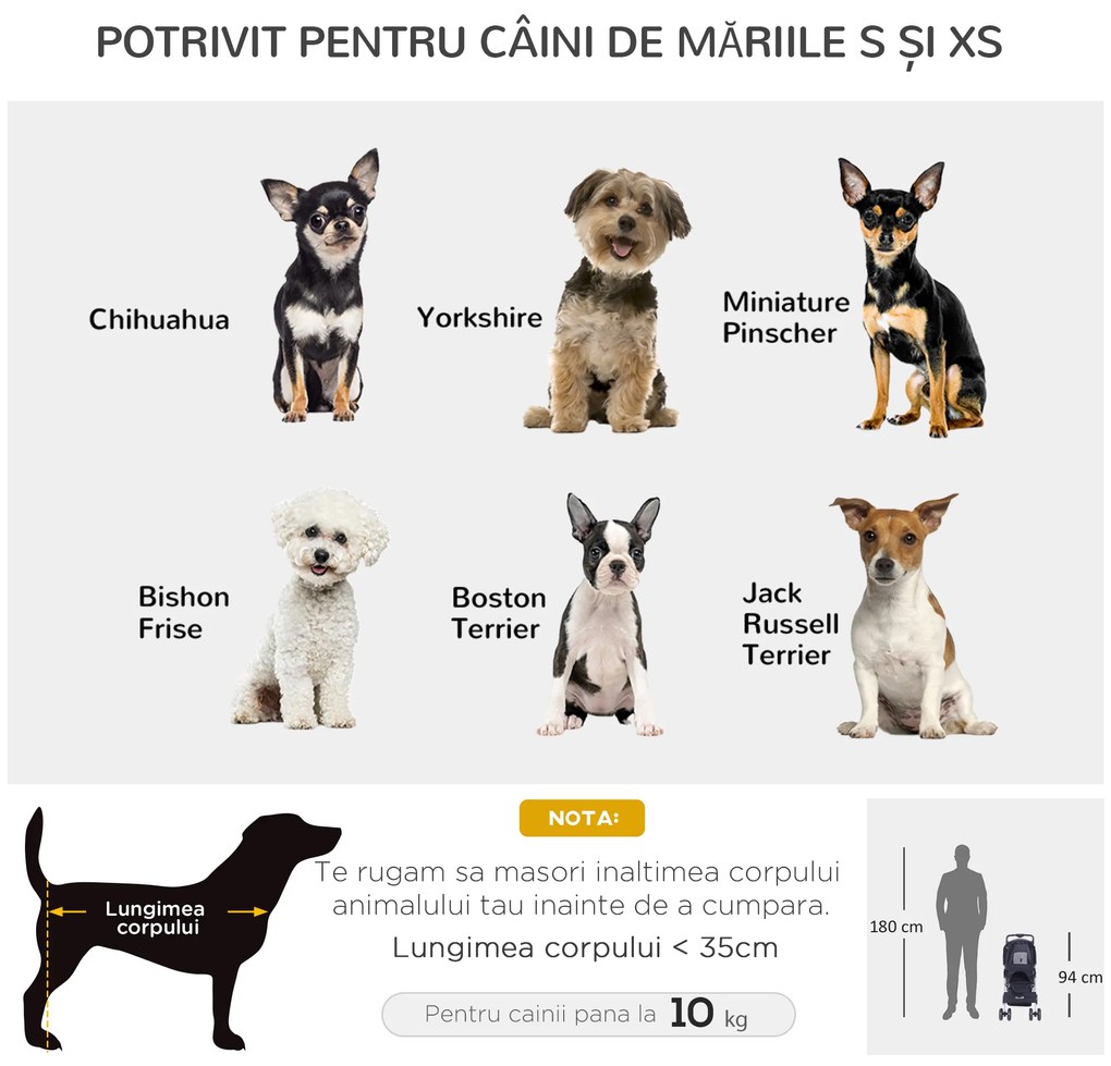 Carucior pentru Animale de Companie Pliabil, Fier, țesătură oxford, Negru, 77x47x101cm PawHut | Aosom Romania