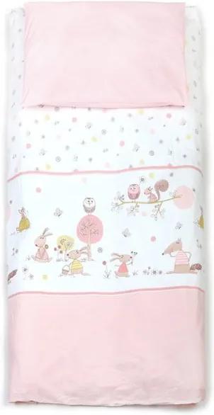 Lenjerie pat pentru bebeluși YappyKids Forest Story, 100 x 135 cm, roz