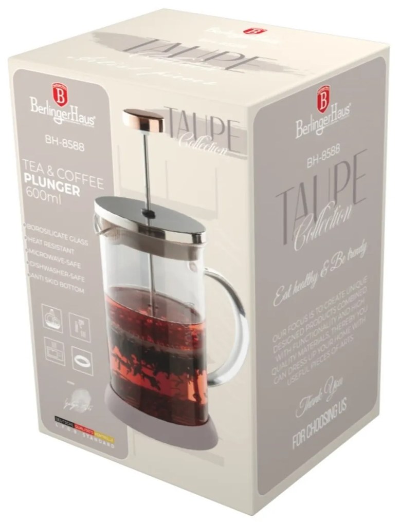 Presa cafea, infuzor ceai 600 ml Taupe Berlinger Haus BH 8588