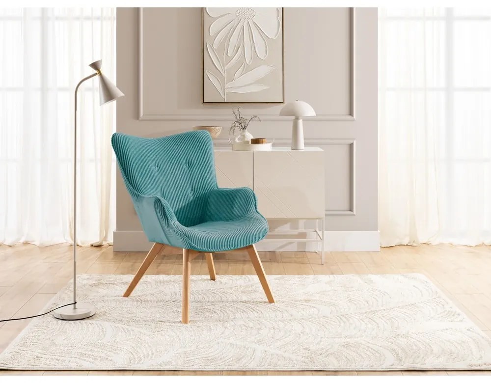 Fotoliu turcoaz cu tapițerie din catifea reiată Niko – Ropez