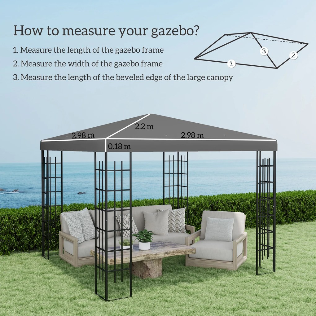 Outsunny Prelată de rezervă 3 x 3 m pentru pavilion, prelată pentru pavilion de grădină, cu orificii de scurgere, UPF30+, gri închis | Aosom Romania
