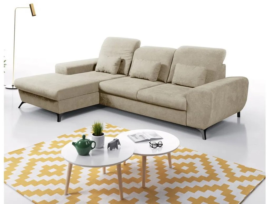 Colțar extensibil ALTA, tapițat, cu spațiu de depozitare, șezlong pe partea stângă, bej