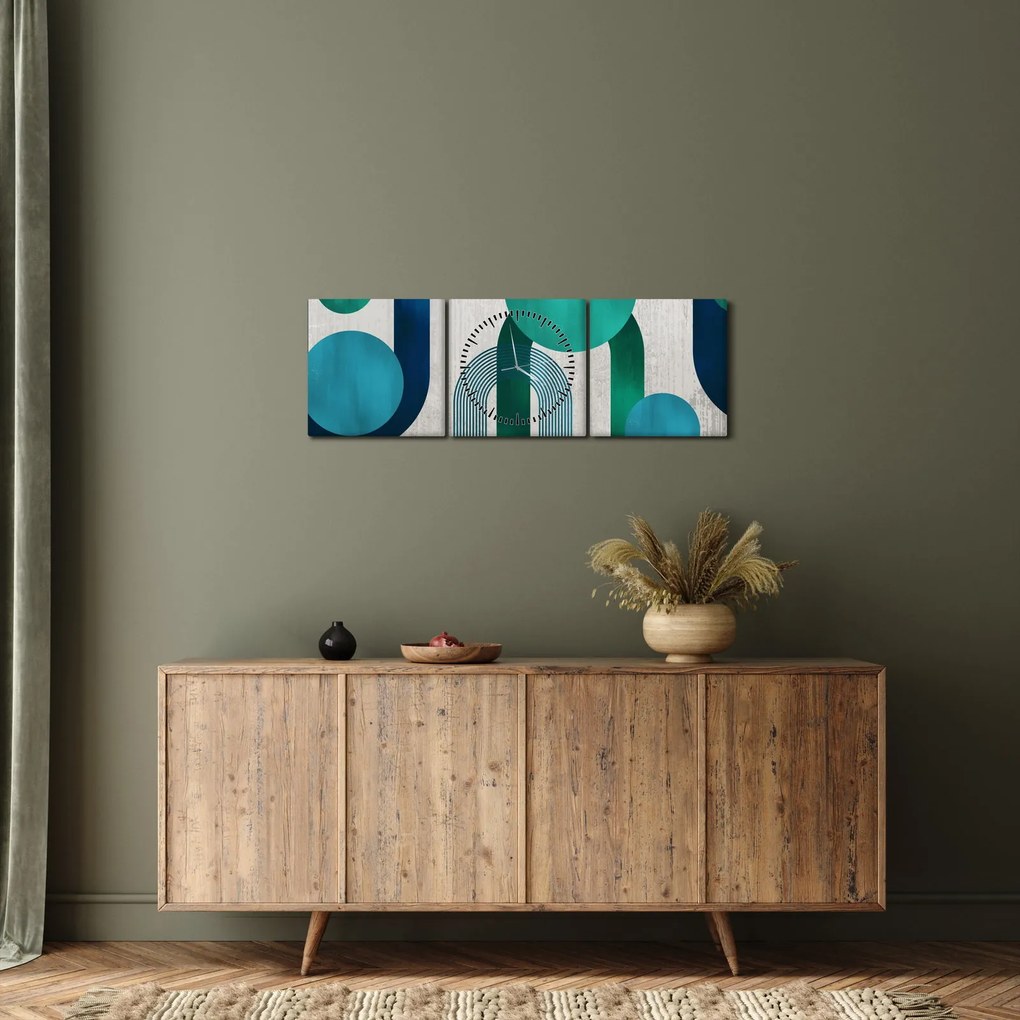 Tablou - Linii și forme circulare (cu ceas) (90x30 cm)