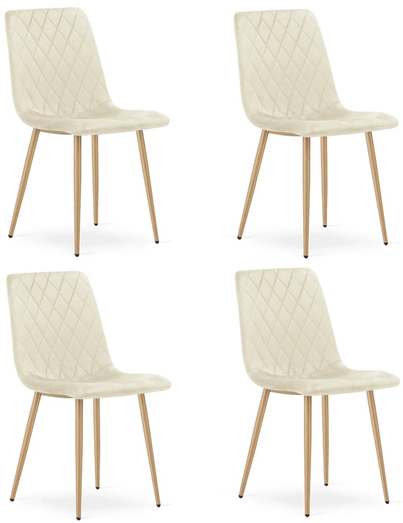 Set 4 Scaune Bucatarie/Dining Clay Catifea Bej Picioare Metalice Finisaj Lemn