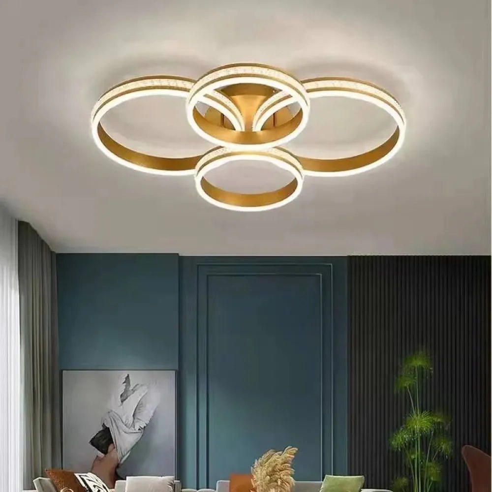 Lustra LED Cu Telecomanda, Elit's EsnF2332/2+2r, Intensitate Reglabila, 340W, Gold