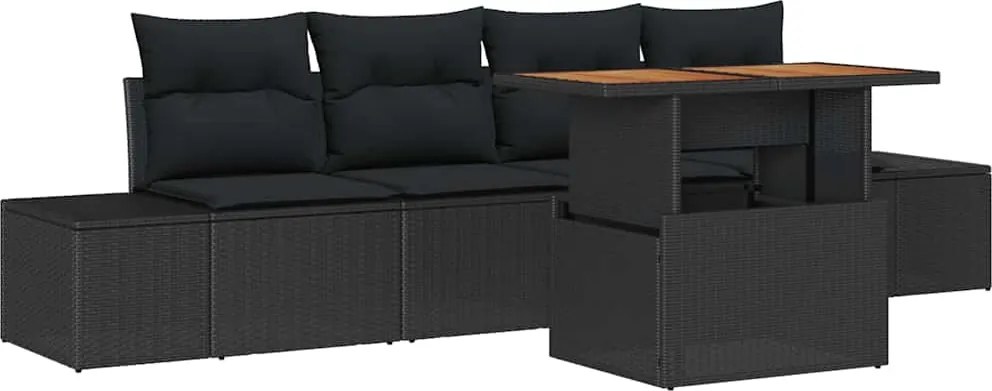 vidaXL Set de canapele pentru grădină 5 pcs Negru Rattan poli