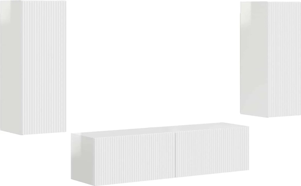 vidaXL Set comodă TV Pe perete 2 pcs Alb lucios Lemn compozit