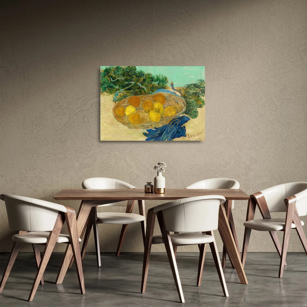 Tablou pe sticlă - Vincent van Gogh, Still Life of Oranges and Lemons with Blue Gloves, reproducere (70x50 cm)