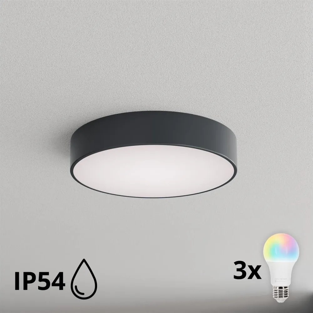 Brilagi - Plafonieră LED RGBW pentru baie CLARE 3xE27/12W/230V Ø 40 cm antracit IP54