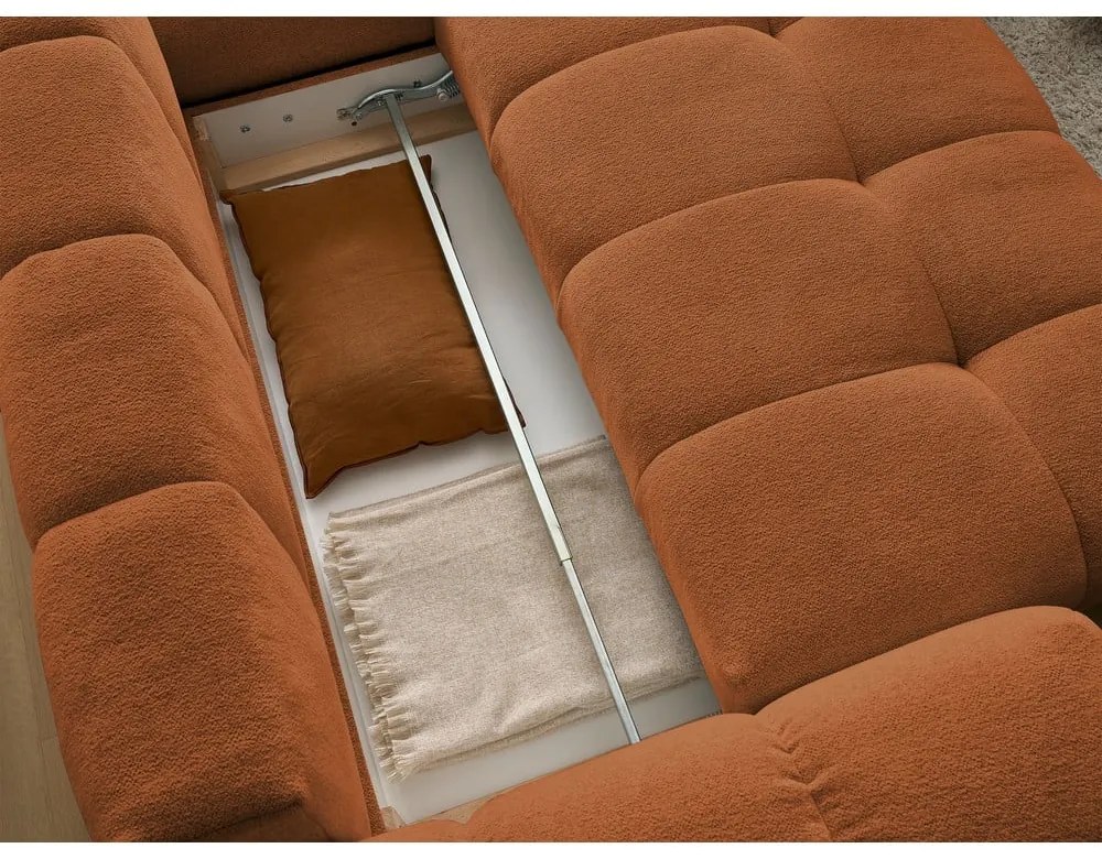 Colțar teracotă extensibil/cu spațiu de depozitare cu tapițerie din chenille (cu colț pe partea dreaptă/în formă de ”L”) Everest – Bobochic Paris