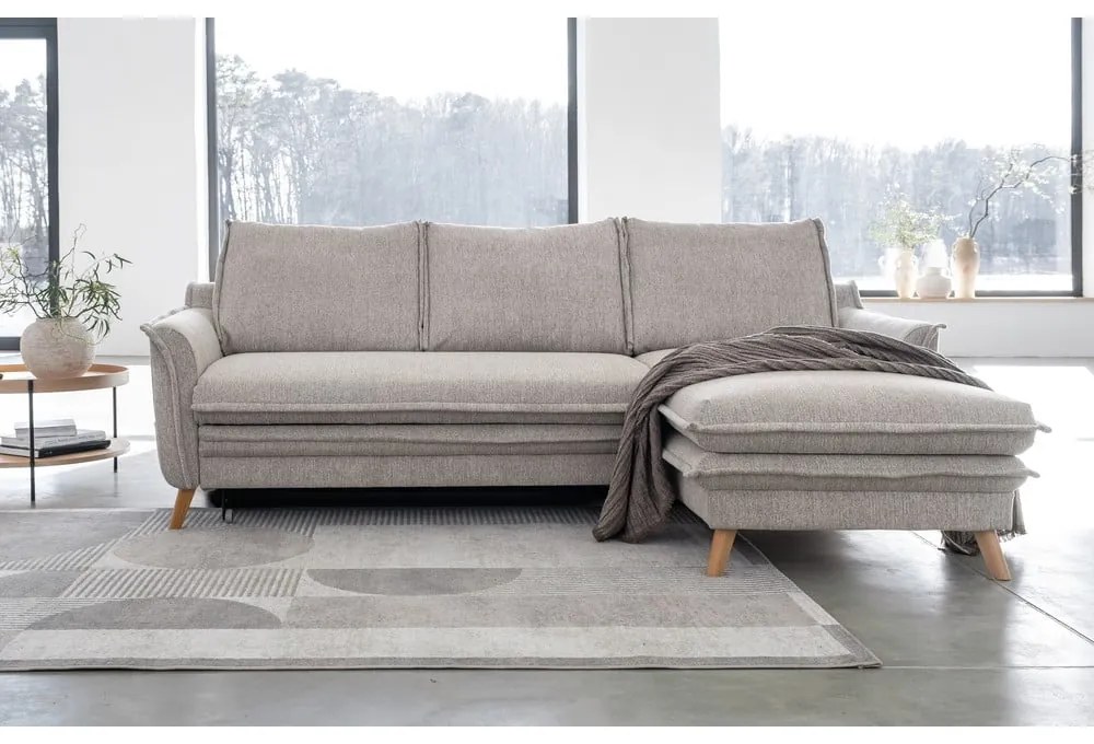 Colțar grej extensibil/cu spațiu de depozitare (cu colț pe partea dreaptă/cu șezlong) Charming Charlie – Miuform