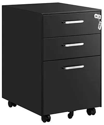 Corp mobil pentru birou / rollbox cu 3 sertare, metal, negru, Songmics