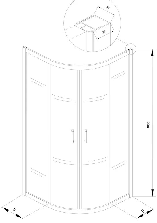 Cabina de dus Kolpasan, Eco Quat, semirotunda, 90 x 90 cm, R 55, profil negru