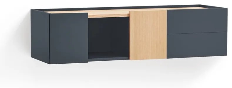 Comodă gri antracit-natural joasă cu aspect de lemn de stejar 110x23 cm Otto – Teulat