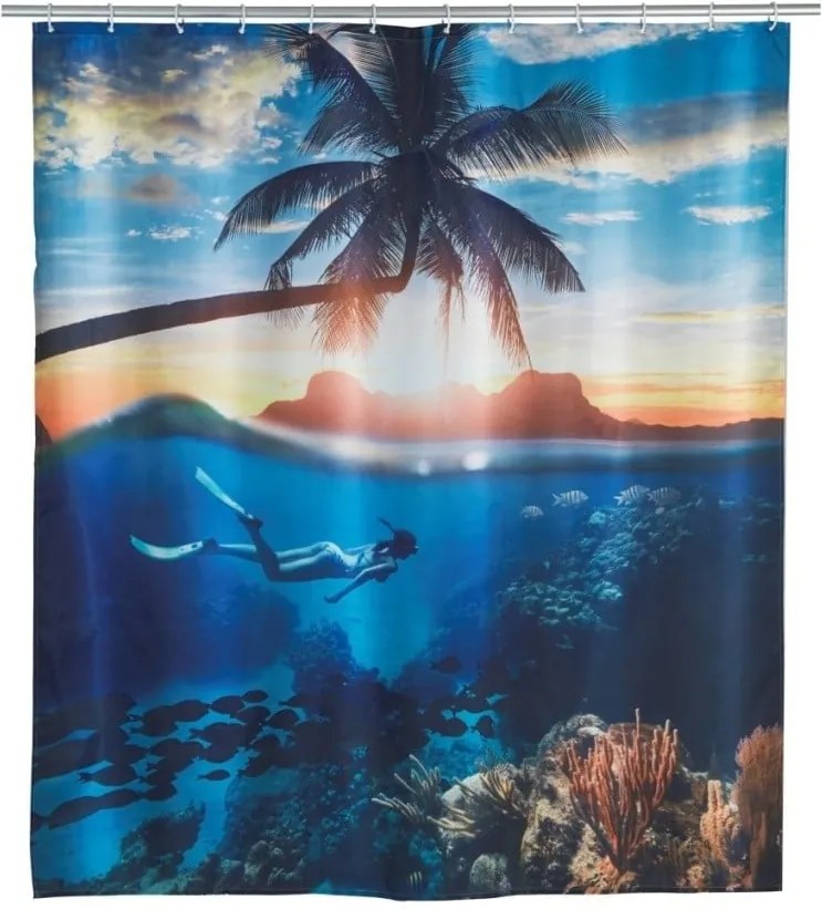 Perdea duș Wenko Paradise, 180 x 200 cm, albastru
