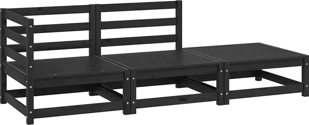 vidaXL Set mobilier de grădină, 3 piese, negru, lemn masiv de pin