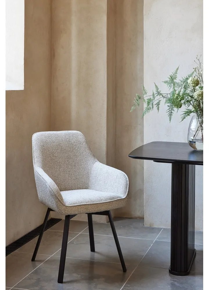 Scaun de sufragerie gri deschis cu cotiere tapițat Alma – Unique Furniture