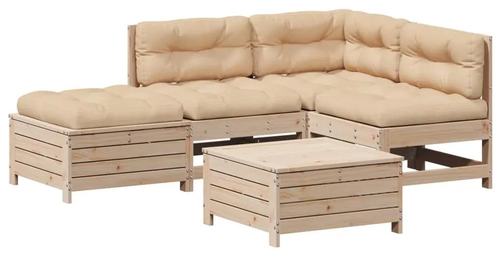 3250708 vidaXL Set mobilier de grădină cu perne, 5 piese, lemn masiv de pin