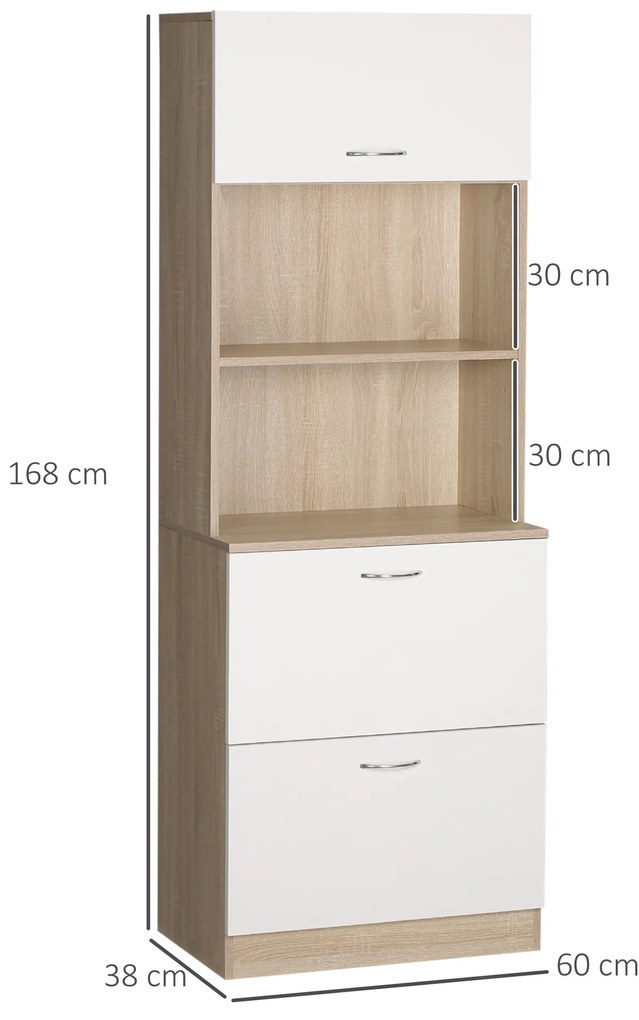 HOMCOM Bufet de bucătărie dulap de bucătărie cu multi-stocare 2 sertare 1 dulap + blat mare 60 x 38 x 168 cm MDF alb | Aosom Romania