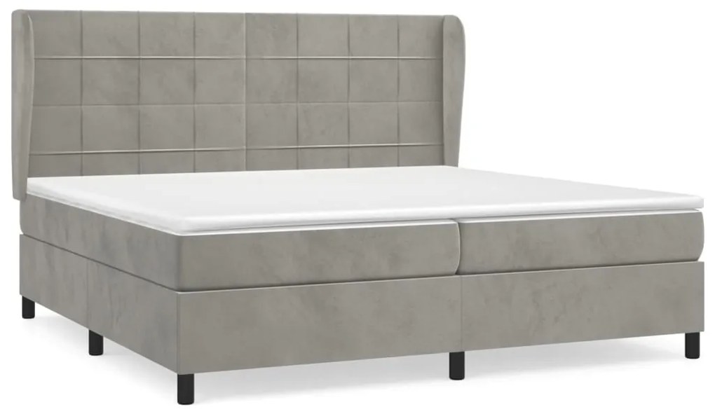 Pat box spring cu saltea, gri deschis, 200x200 cm, catifea Gri deschis, 200 x 200 cm, Cu blocuri patrate