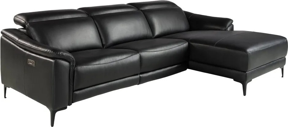 Coltar LUX design italian cu sezlong dreapta si functia relax Cowhide negru