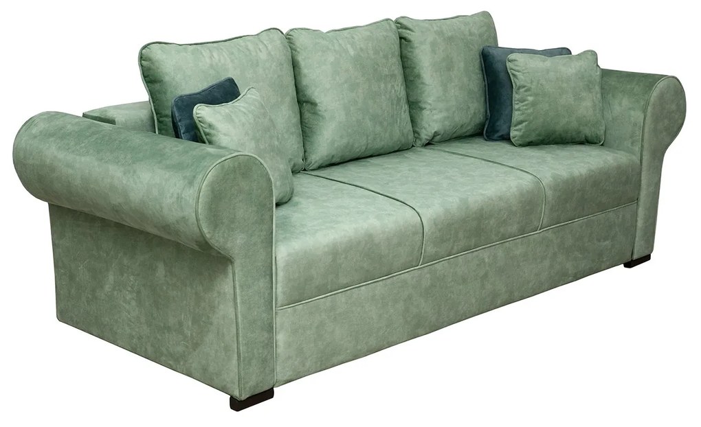 Canapea SEUL extensibila, 3 locuri, cu arcuri si lada depozitare, verde, 250x105x100 cm
