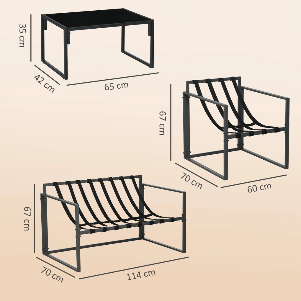 Outsunny Set Mobilier de Exterior cu Măsuță din Sticlă, Canapea, 2 Fotolii și Perne, Gri | Aosom Romania