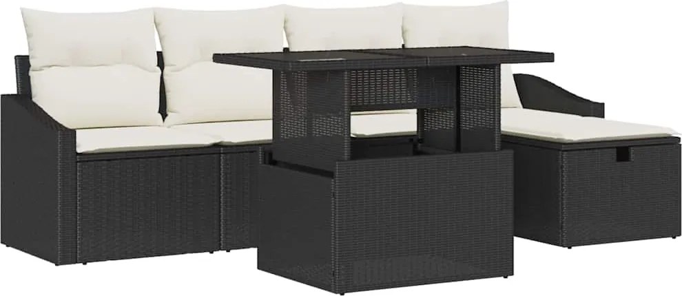 vidaXL Set de canapele pentru grădină cu pernă 6 pcs Negru poliratan