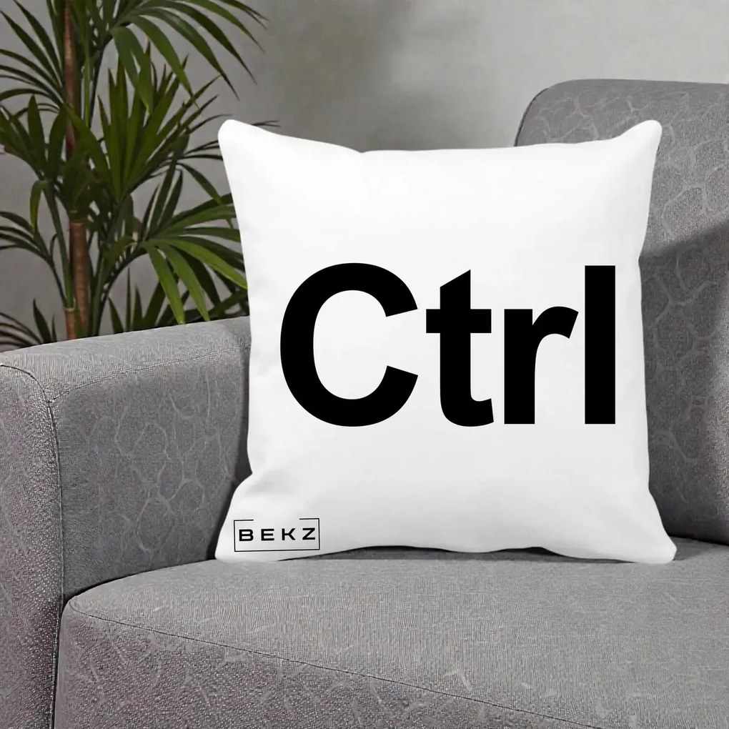 Perna Personalizata Tasta Ctrl Tipografie Bold, 40x40 cm, Alba Mata, Husa Detasabila, Perna Inclusa, BEKZ®