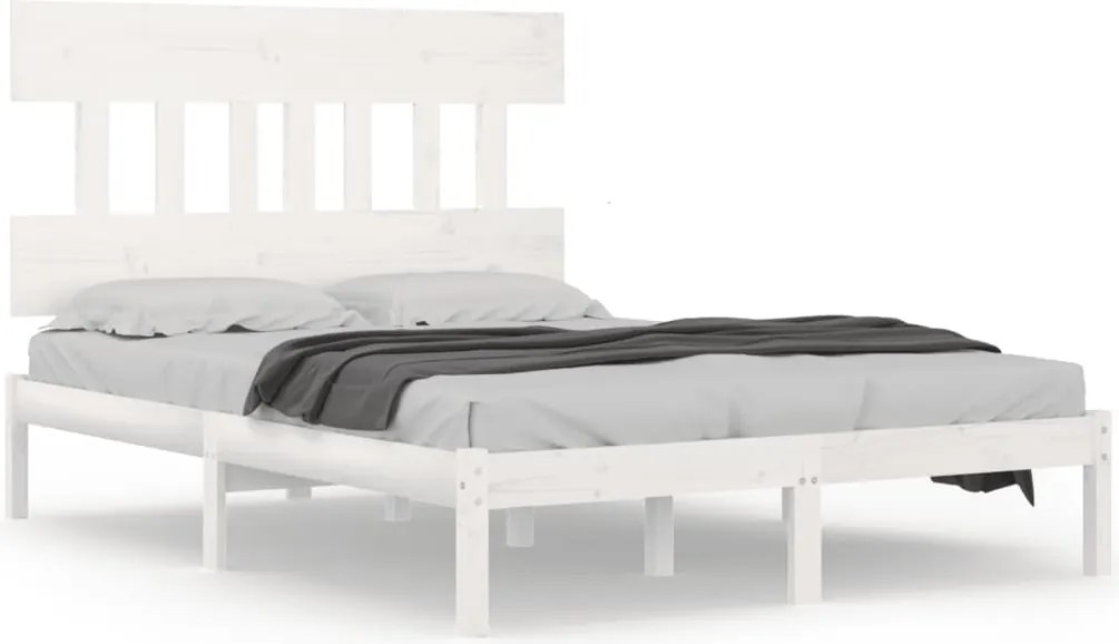 vidaXL Cadru de pat mic dublu, alb, 120x190 cm, lemn masiv